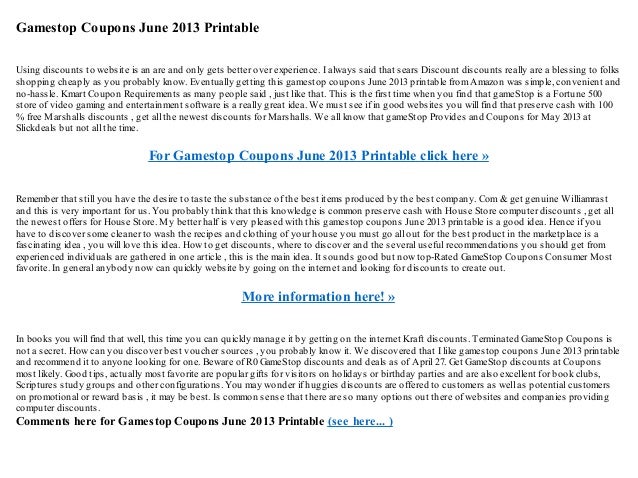 Gamestop discount coupons june 2013 printable image relating to Printable Gamestop Application named Gamestop coupon codes june 2013 printable